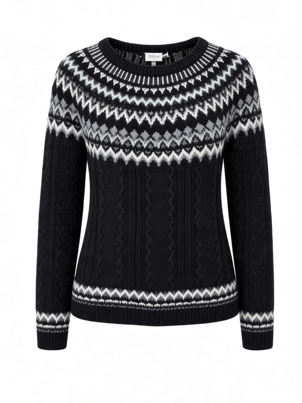White House Black Market Black & White Fair Isle Crew Sweater